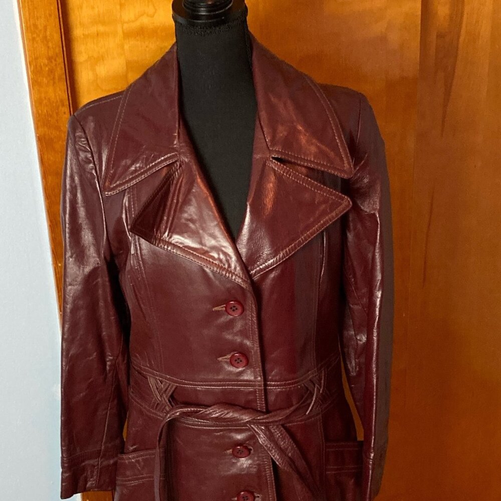 Vintage NWT 70s Leather Coat Trench Coat Sz 19-20 Office Daily Wear Boho Goth - Picture 3 of 15